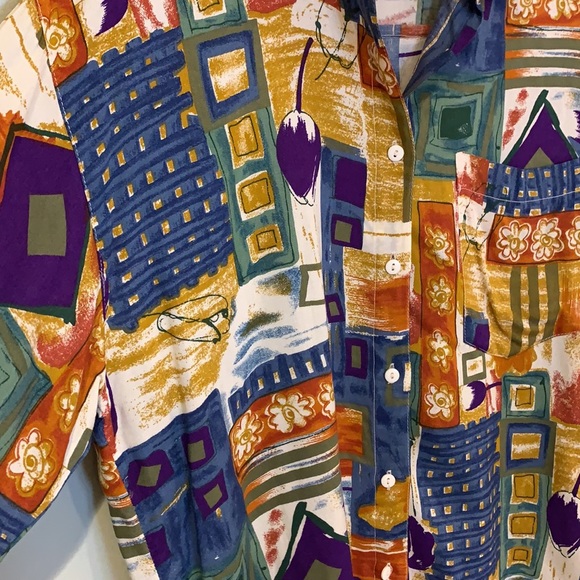 No Barriers - Vintage - Funky Collage Abstract Pattern Casual Button Down - Picture 2 of 4
